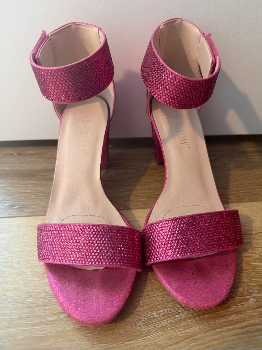 The Blossom Apparel Fuchsia Crystal Ankle-Strap Block Heels